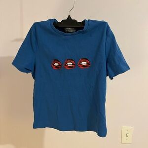Blue T-Shirt cropped with Lip Print